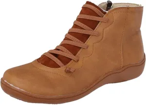 Booties for Women Round Toe Zipper Ankle Boots Comfy Arch Support Boots Lace Up Flat Heel Ankle Booties