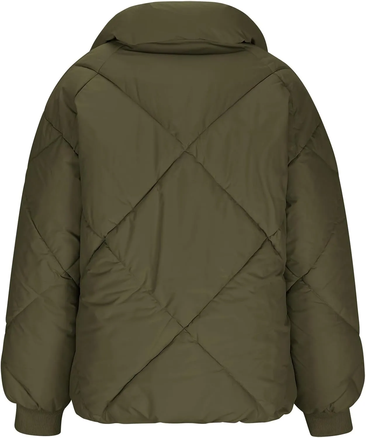 Borniu Womens Winter Quilted Jackets Long Sleeve Full Zip Puffer Jacket Stand Collar Baggy Short Down Coats Outerwear