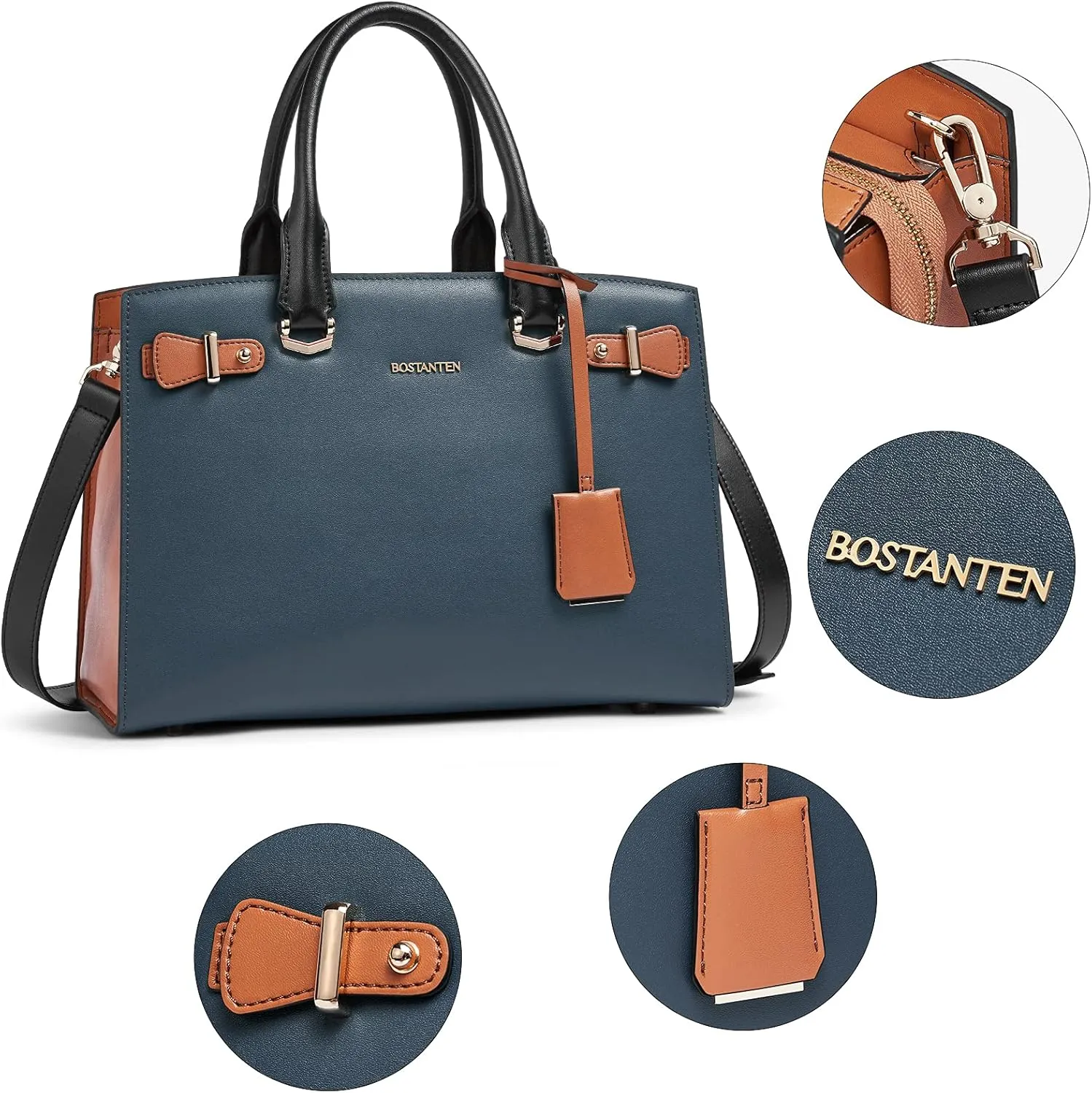 BOSTANTEN Women Leather Handbag Designer Satchel Purses Top Handle Shoulder Totes Crossbody Bag