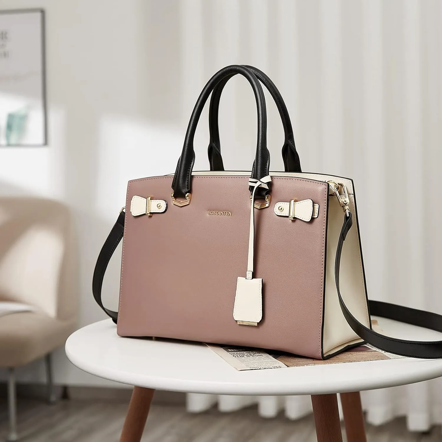 BOSTANTEN Women Leather Handbag Designer Satchel Purses Top Handle Shoulder Totes Crossbody Bag