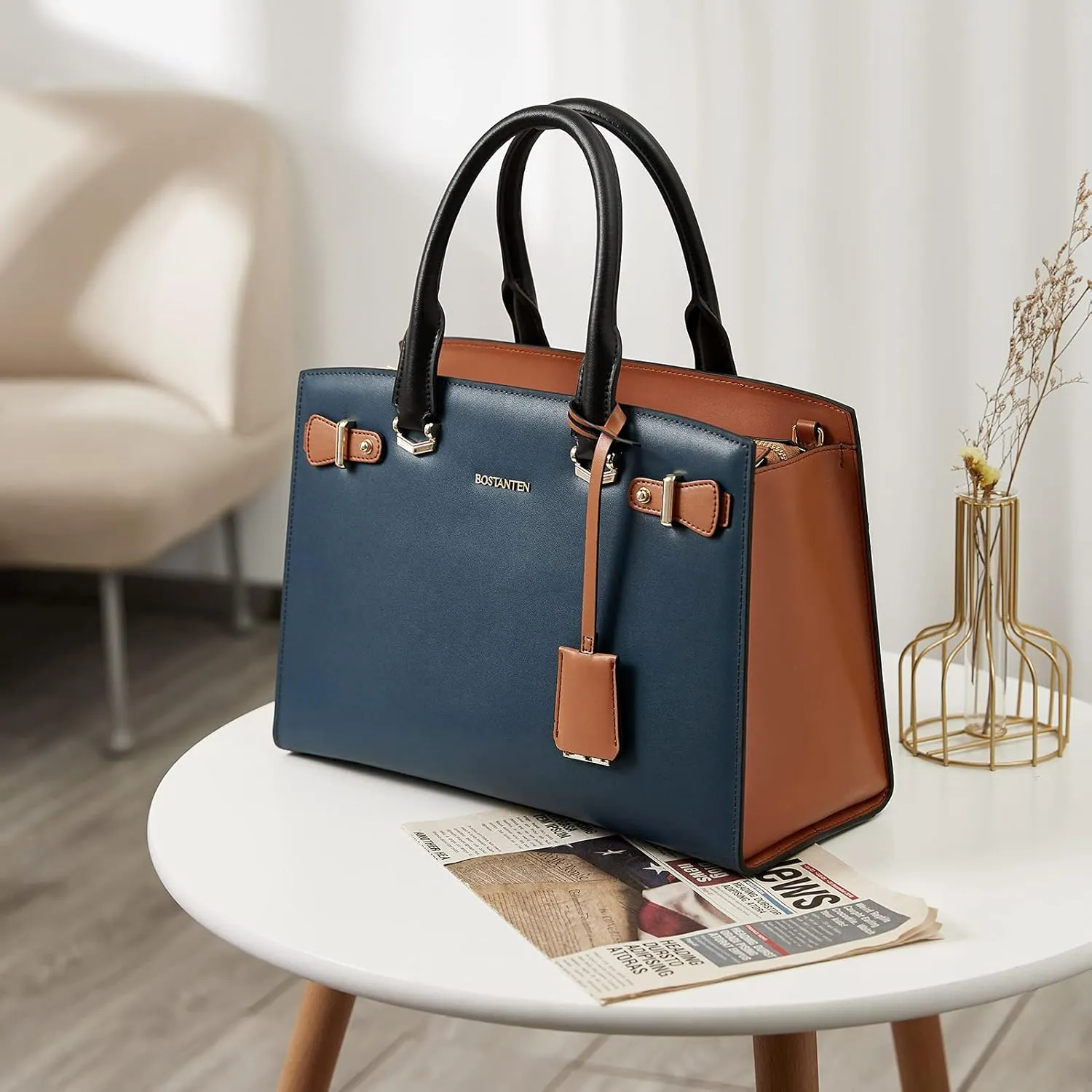 BOSTANTEN Women Leather Handbag Designer Satchel Purses Top Handle Shoulder Totes Crossbody Bag