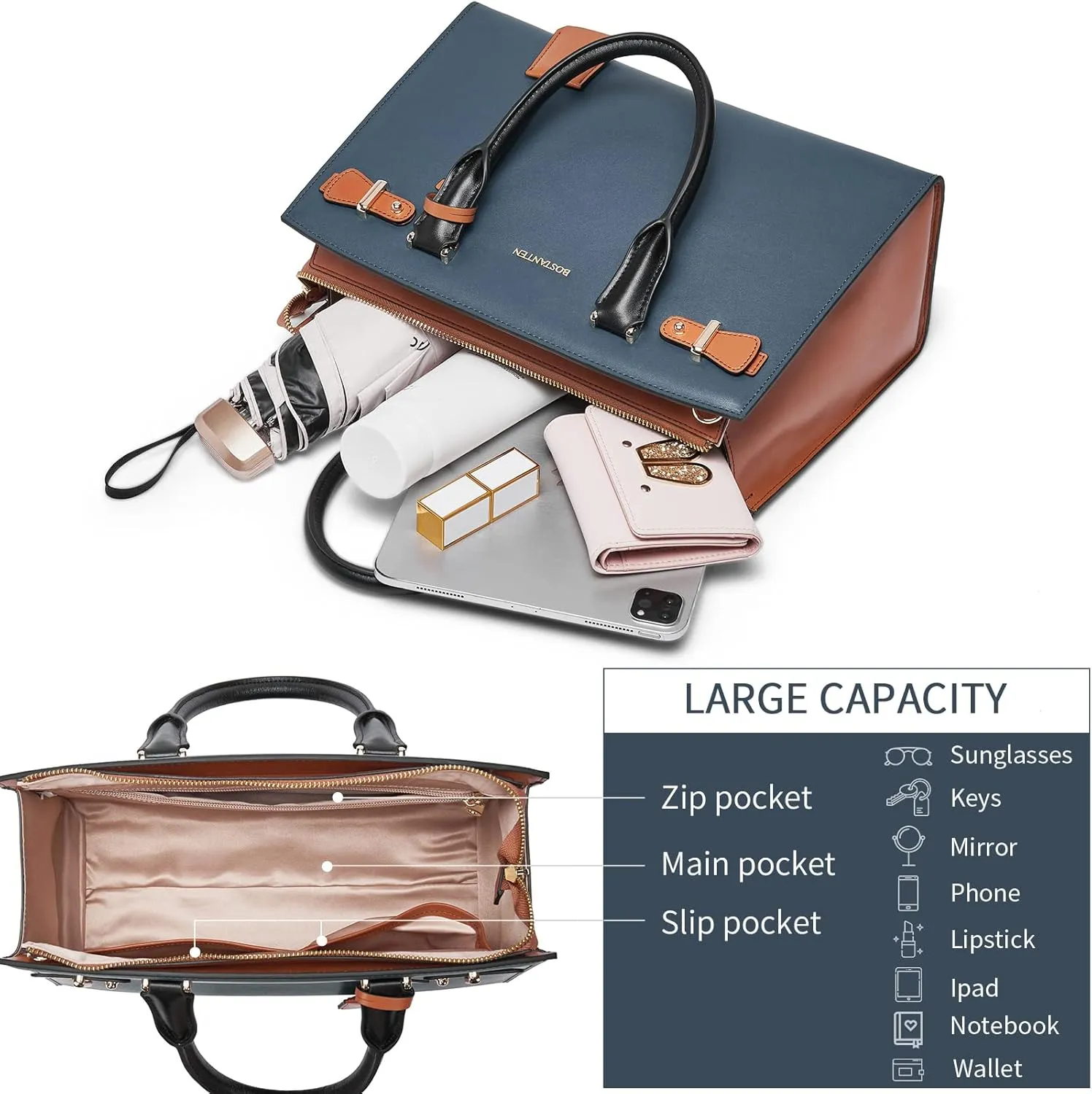 BOSTANTEN Women Leather Handbag Designer Satchel Purses Top Handle Shoulder Totes Crossbody Bag