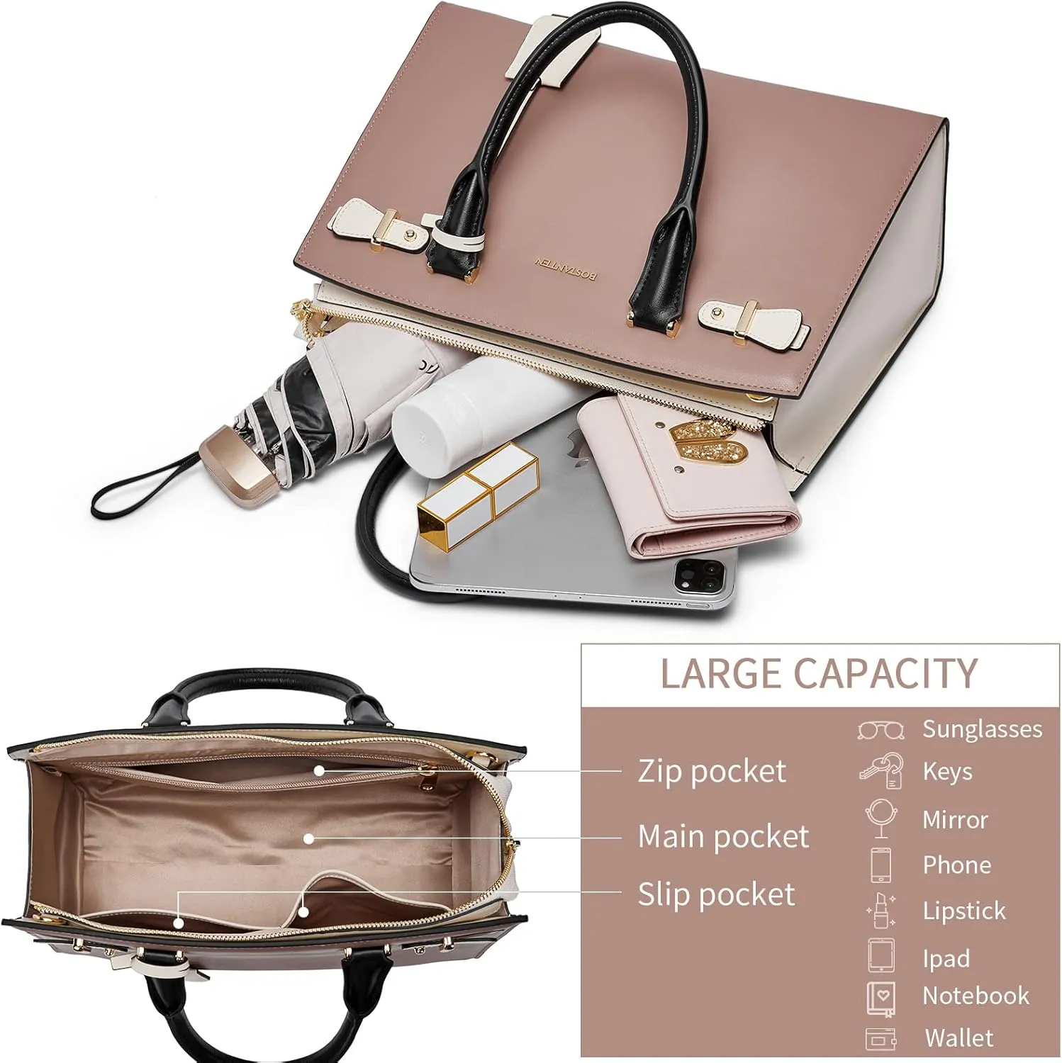 BOSTANTEN Women Leather Handbag Designer Satchel Purses Top Handle Shoulder Totes Crossbody Bag