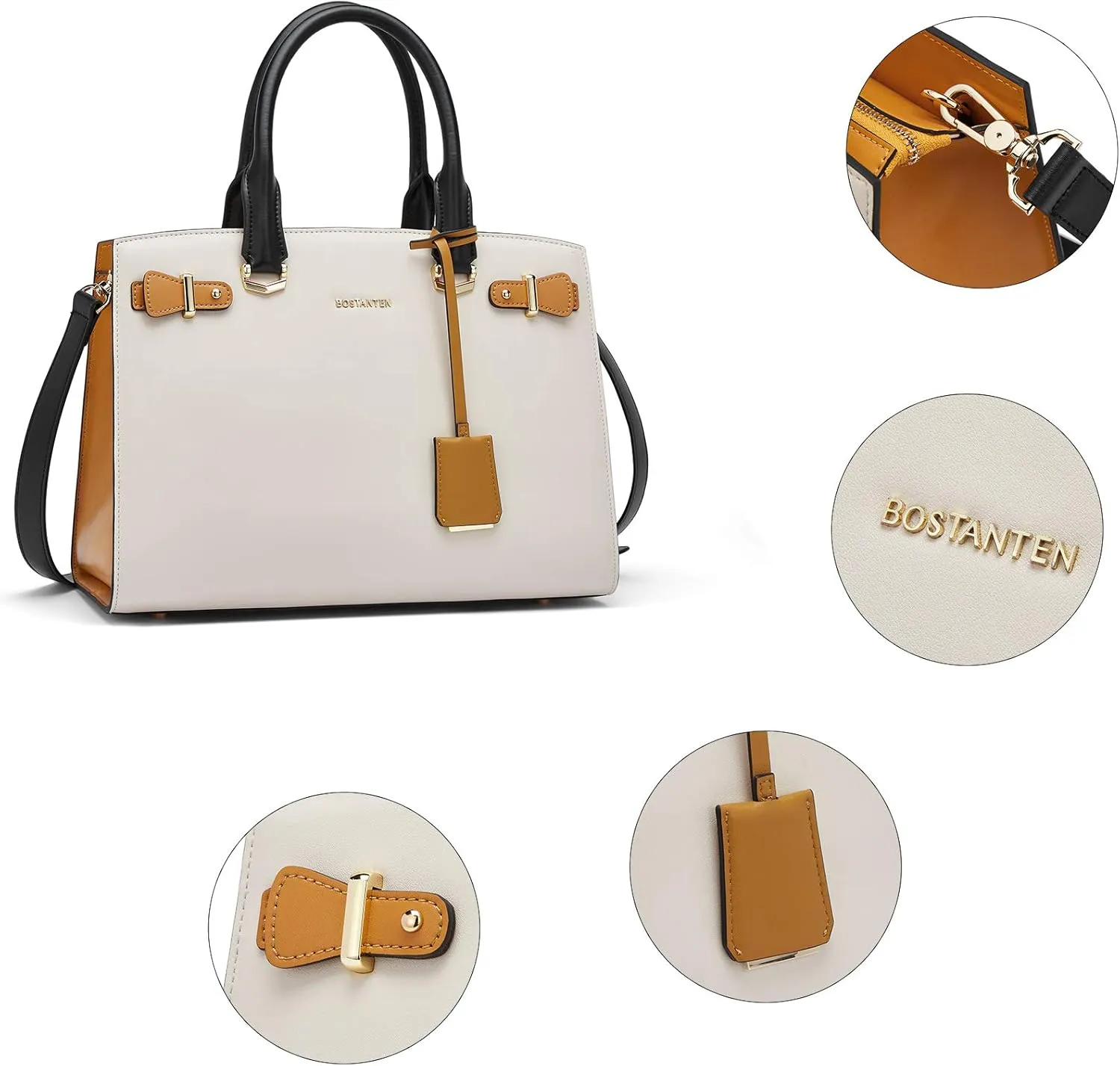 BOSTANTEN Women Leather Handbag Designer Satchel Purses Top Handle Shoulder Totes Crossbody Bag
