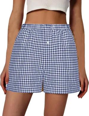 Boxer Shorts for Women Y2k Pajamas Shorts Gingham Cute Pj Short Pants Plaid Lounge Shorts Bottoms Elastic Shorts