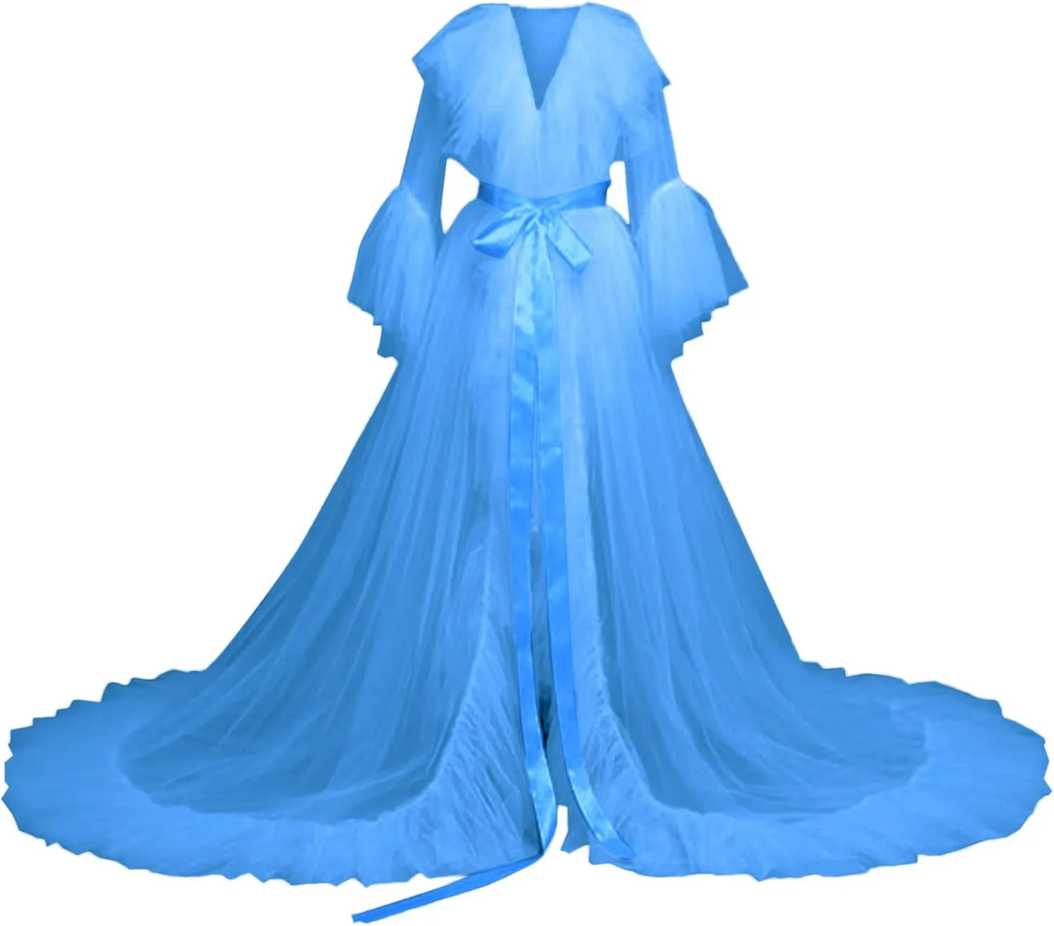 Bridal Lingerie Women Fashion Sexy Tulle Robe Long Lingerie Nightgown Bathrobe Sleepwear Bridal Robe Lace