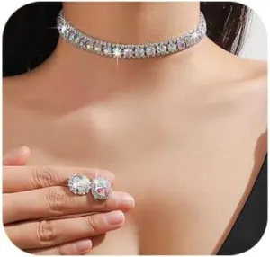 Bride Crystal Jewelry Set Rhinestone Choker Necklace Earrings Bridal Wedding Jewelry Sets for Costume Party Bride Bridesmaid Wedding Prom Jewelry