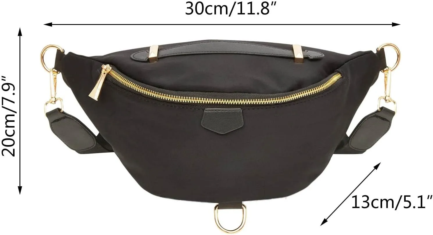 Briefcase with Shoulder Strap Ladies Fashion Shoulder Bag Casual Versatile Waist Bag Shoulder Large (Black, One Size)