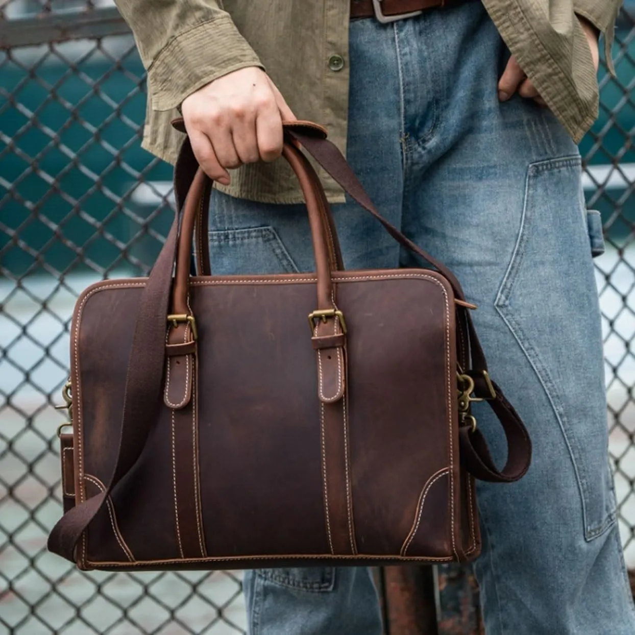 Briefcases Men's Leather Shoulder Bags Laptop Bags Carrying Cases Totes Handbags Luggage Bags