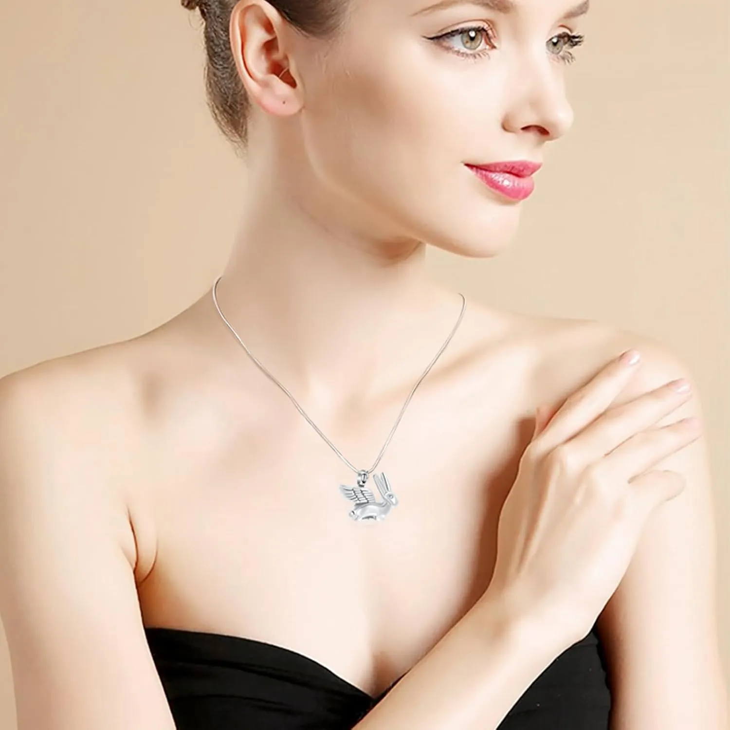 Bunny Rabbit Urn Pendant Necklace - Stainless Steel Cremation Ashes Jewelry for Pets Keepsake Memorial Ashes Locket