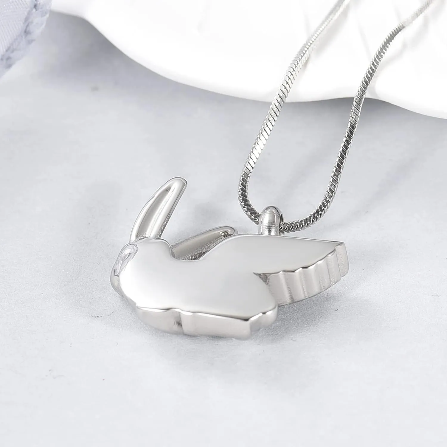 Bunny Rabbit Urn Pendant Necklace - Stainless Steel Cremation Ashes Jewelry for Pets Keepsake Memorial Ashes Locket
