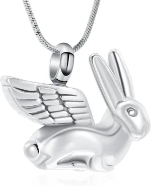 Bunny Rabbit Urn Pendant Necklace - Stainless Steel Cremation Ashes Jewelry for Pets Keepsake Memorial Ashes Locket
