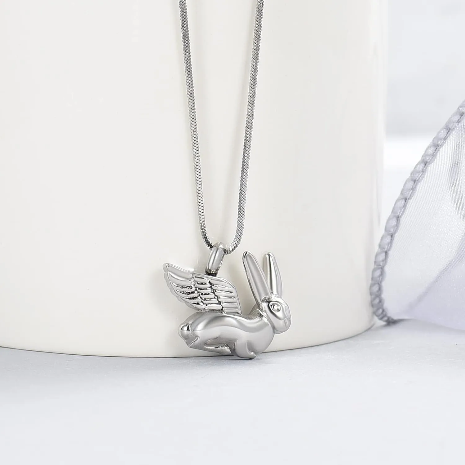 Bunny Rabbit Urn Pendant Necklace - Stainless Steel Cremation Ashes Jewelry for Pets Keepsake Memorial Ashes Locket