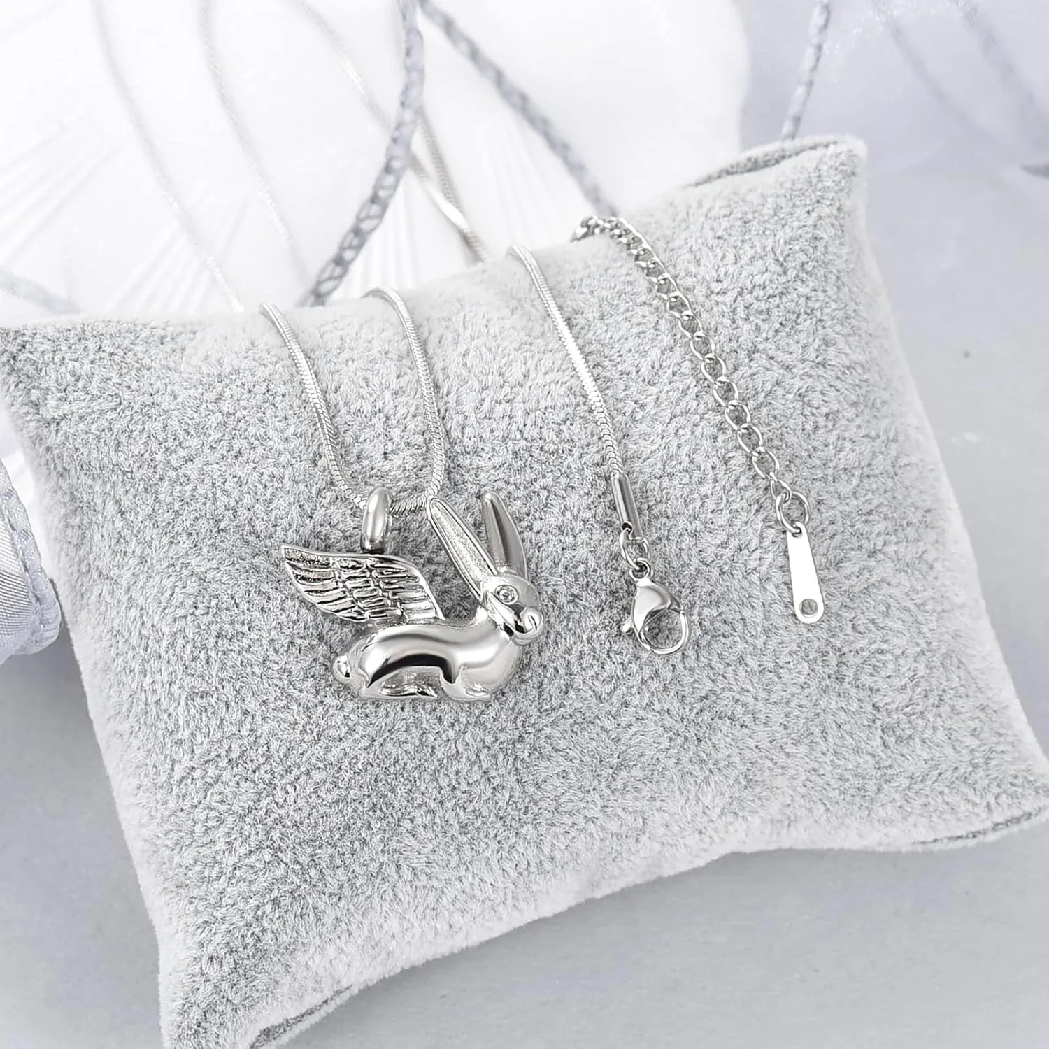 Bunny Rabbit Urn Pendant Necklace - Stainless Steel Cremation Ashes Jewelry for Pets Keepsake Memorial Ashes Locket