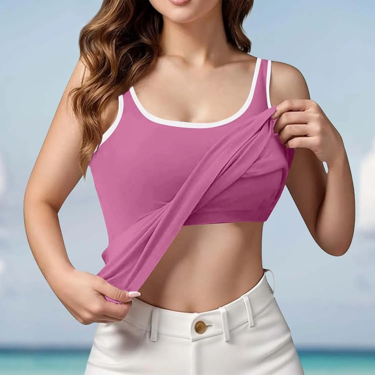 Camisole Tops for Women, Tank Top with Built in Bra for Women Plus Size Summer Workout Gym Yoga Casual Cami Shirts