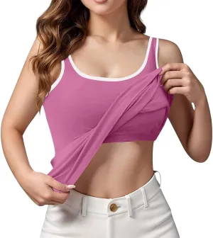 Camisole Tops for Women, Tank Top with Built in Bra for Women Plus Size Summer Workout Gym Yoga Casual Cami Shirts
