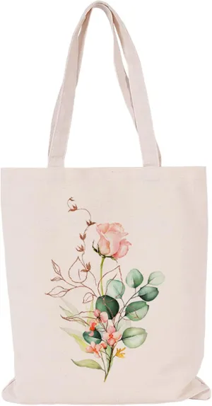 Canvas Floral Botanical Tote Bag for Women Teacher, Reusable Grocery Bags, Cute Cat Tote Bags Aesthetic for Shopping