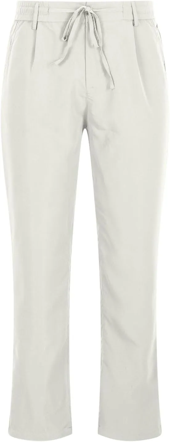 Casual Pants for Men Stretch Dress Pants Khaki Slim Fit Pants Solid Drawstring Waist Pants Golf Pants with Pockets