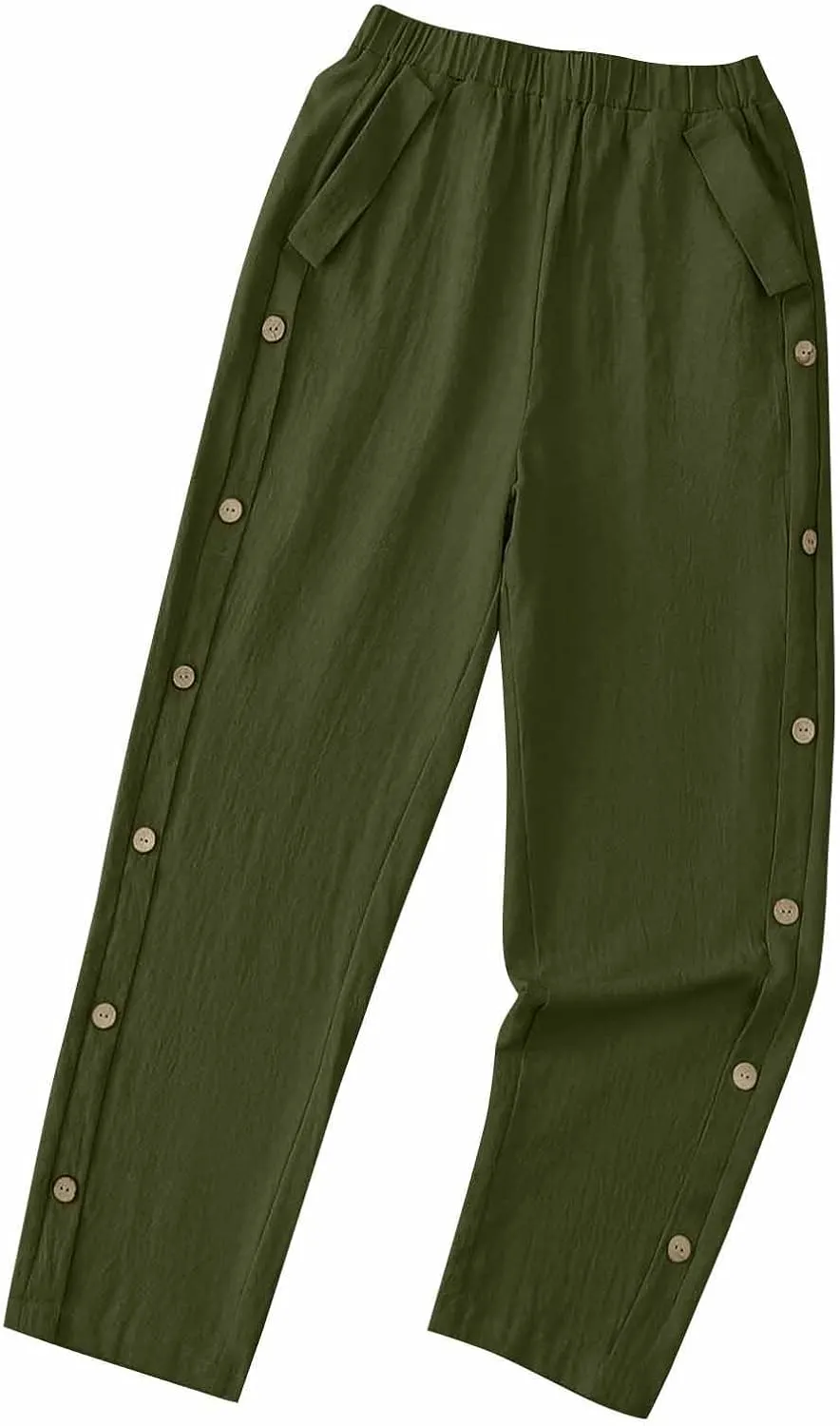 Casual Pants for Women Cotton Linen Harem Pants Elastic High Waist Pants Loose Fit Pants Summer Beach Pants Pockets