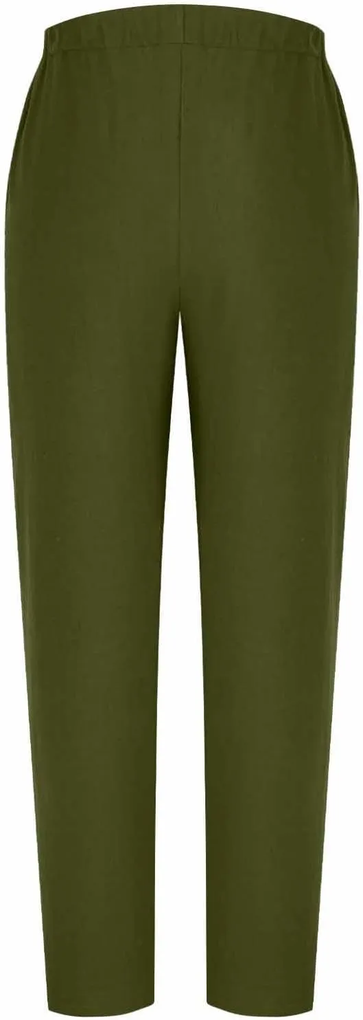 Casual Pants for Women Cotton Linen Harem Pants Elastic High Waist Pants Loose Fit Pants Summer Beach Pants Pockets