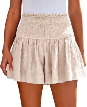 Casual Shorts for Women Summer Elastic High Waisted Pull On Beach Shorts Flowy Loose Bermuda Shorts Lounge Shorts