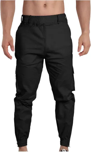 Casual Sport Pants Mens Hiking Tactical Pants Belted Foot Cargo Pants Solid Color Cotton Pants Zip Off Cargo Pants