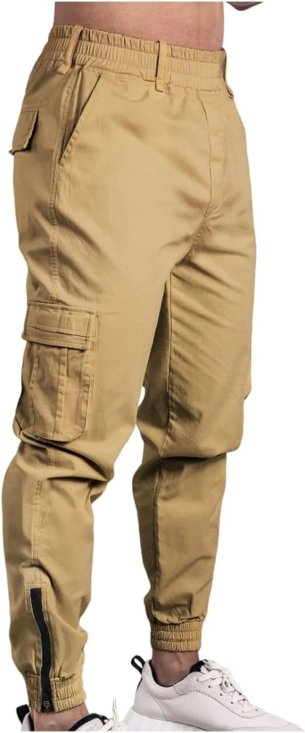 Casual Sport Pants Mens Hiking Tactical Pants Belted Foot Cargo Pants Solid Color Cotton Pants Zip Off Cargo Pants