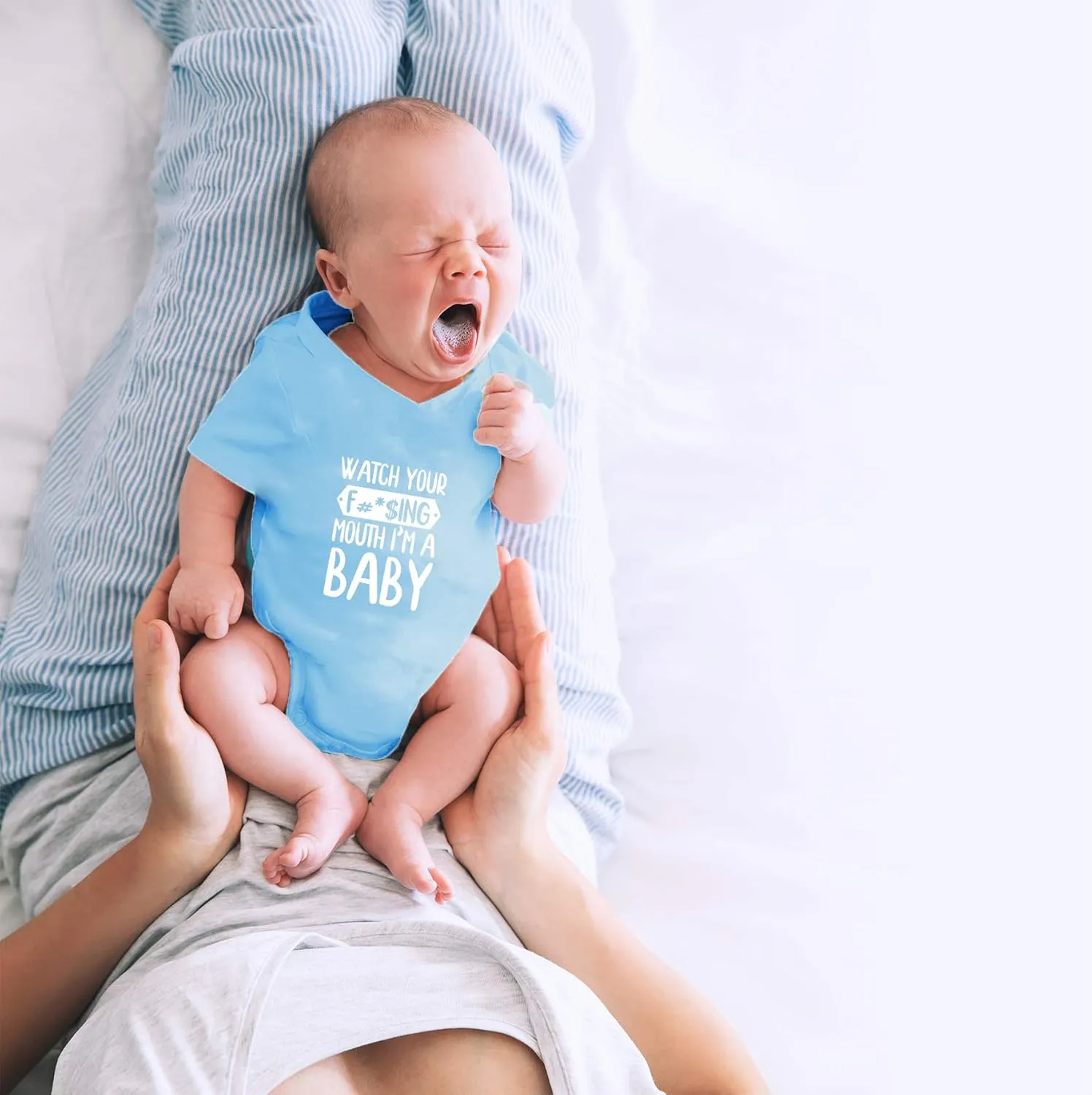 CBTwear Watch Your Mouth, I'm A Baby - Baby Clothes - Funny Newborn Bodysuit Outfits for Boys and Girls
