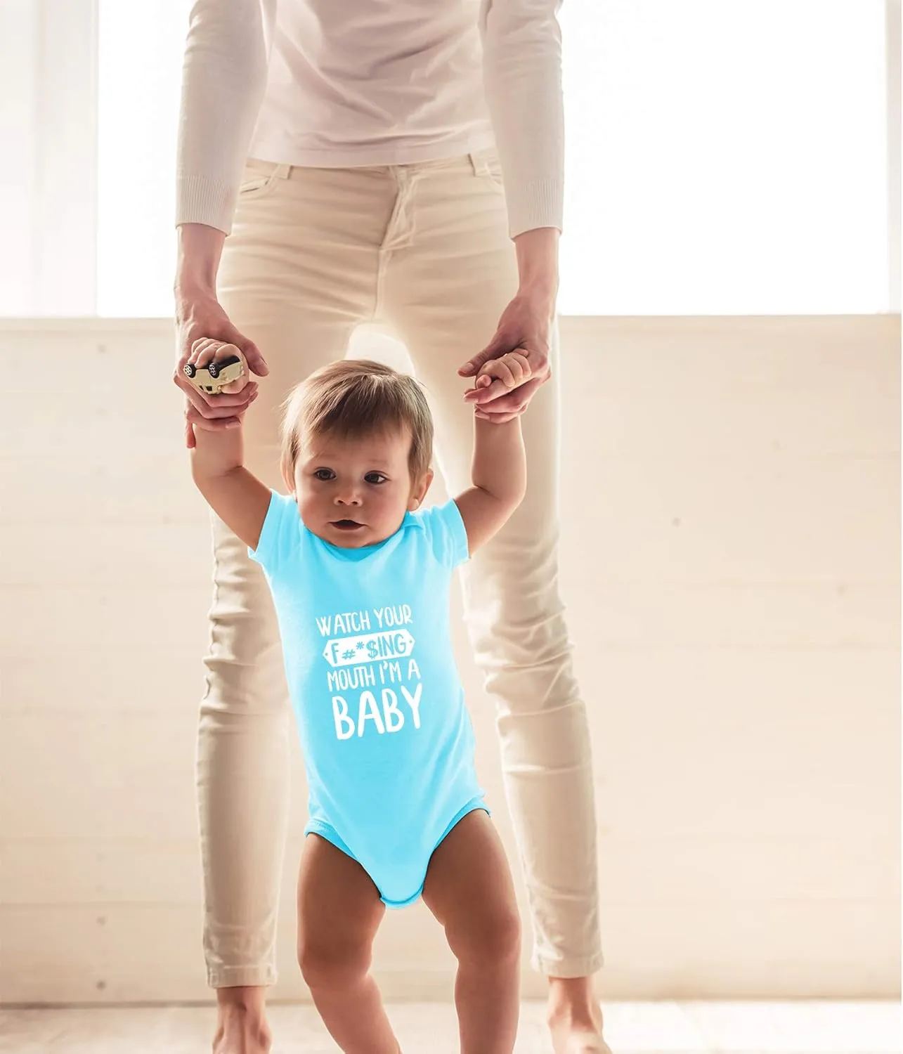 CBTwear Watch Your Mouth, I'm A Baby - Baby Clothes - Funny Newborn Bodysuit Outfits for Boys and Girls