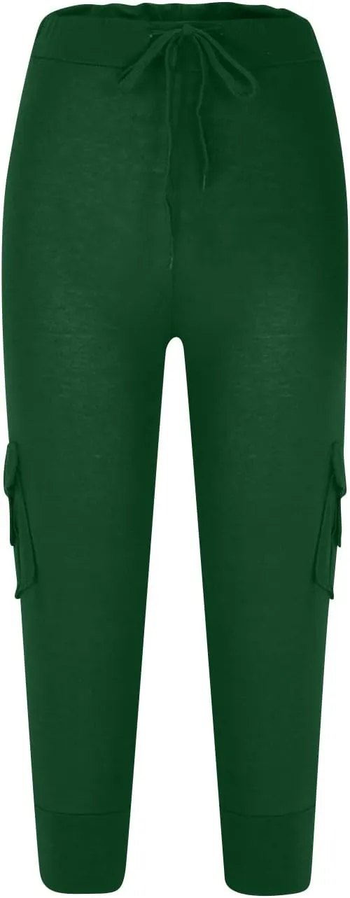 Ceboyel Capris for Women Casual Summer 3/4 Length Cropped Pants High Waist Ladies Cargo Capri Drawstring Trousers with Pocket