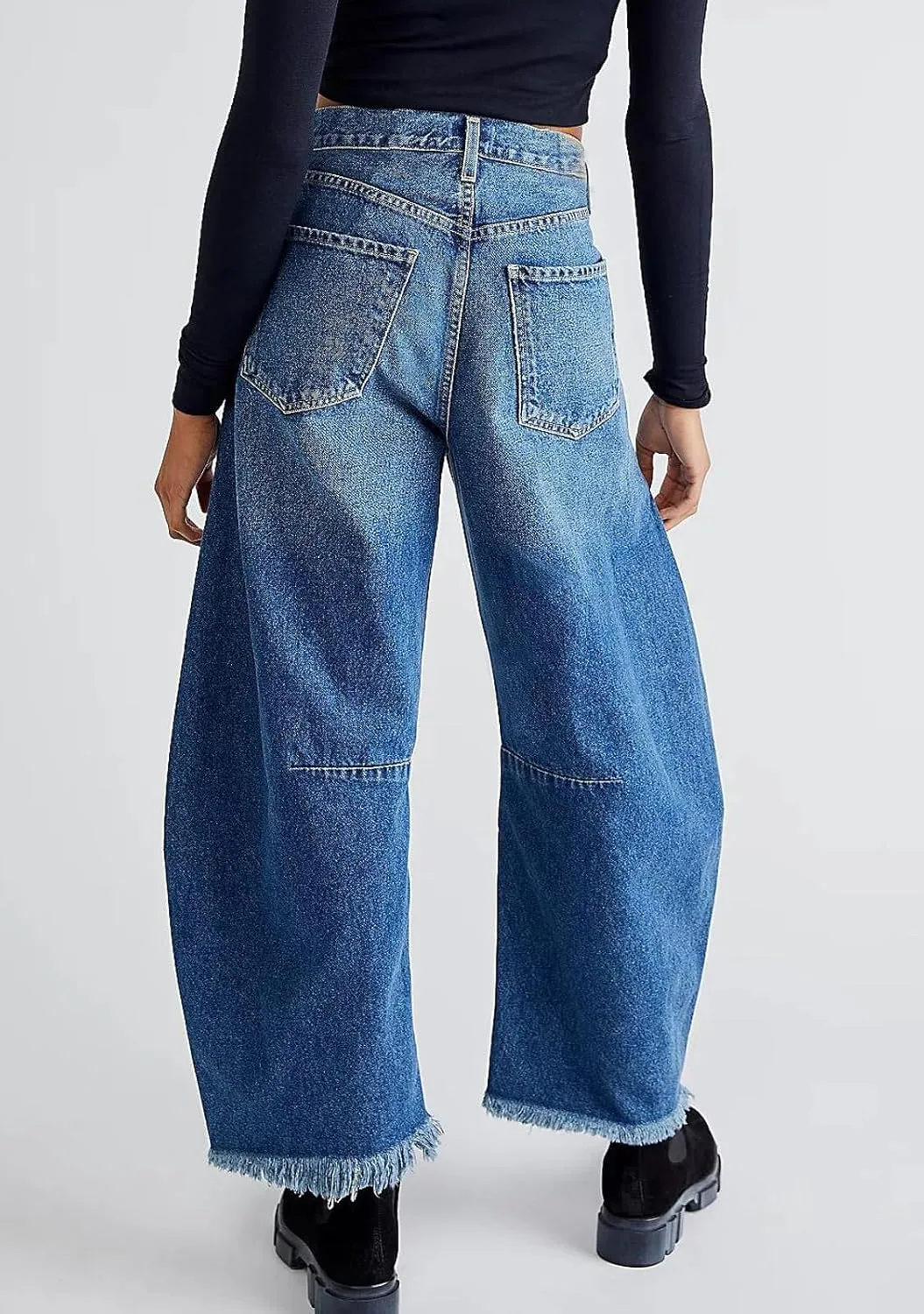CHARTOU Women Barrel Jeans Distressed Boyfriend Baggy Jeans High Waist Wide Leg Jeans Y2k Ripped Harem Pants