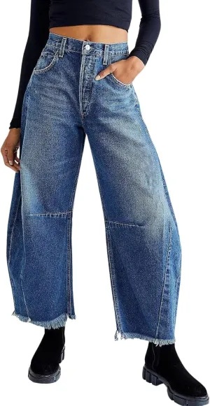 CHARTOU Women Barrel Jeans Distressed Boyfriend Baggy Jeans High Waist Wide Leg Jeans Y2k Ripped Harem Pants