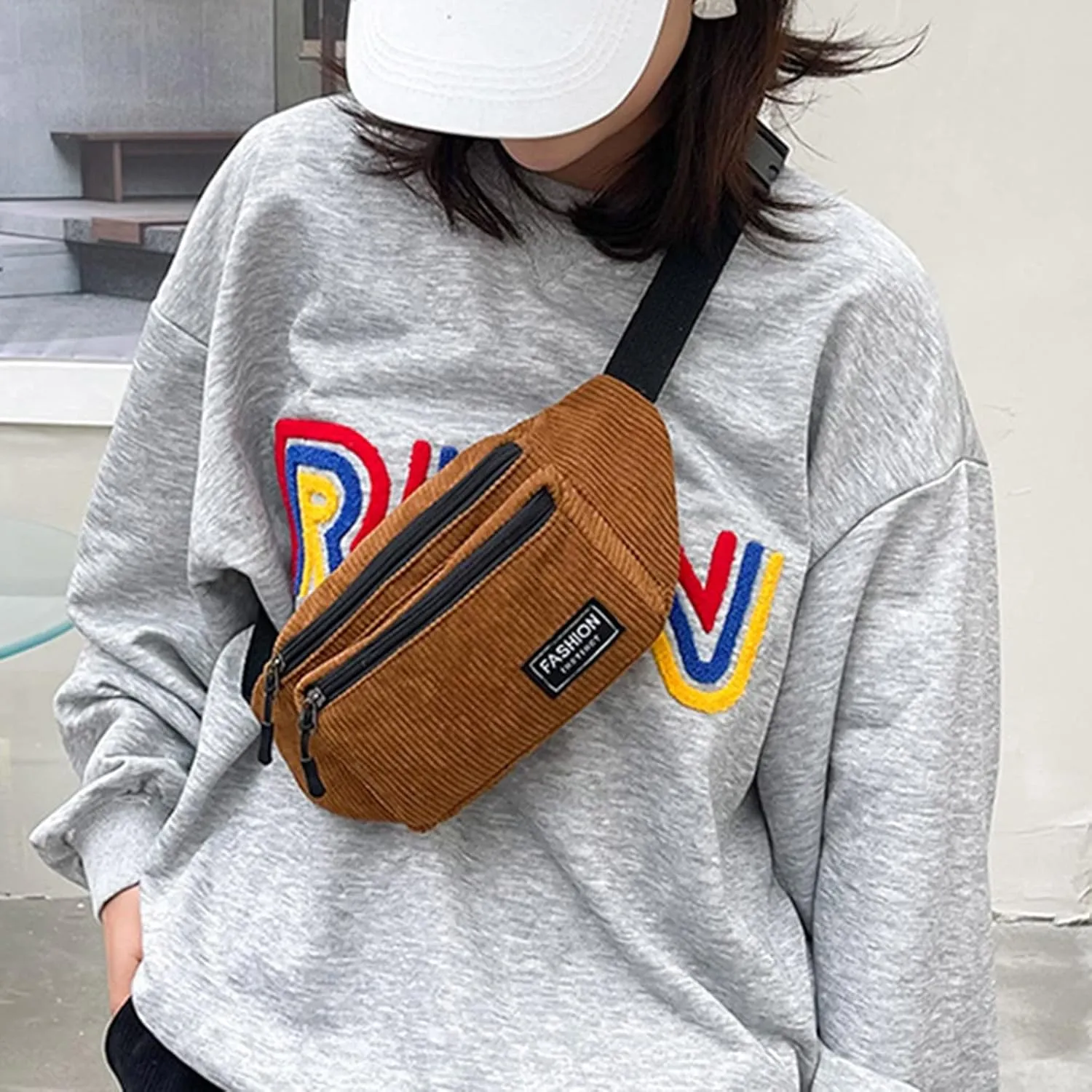 Chest Bags Texture Body Small Bags Sports Waist Bag Casual Shoulder Bag For Men Women Canvas Leather (Brown, One Size)