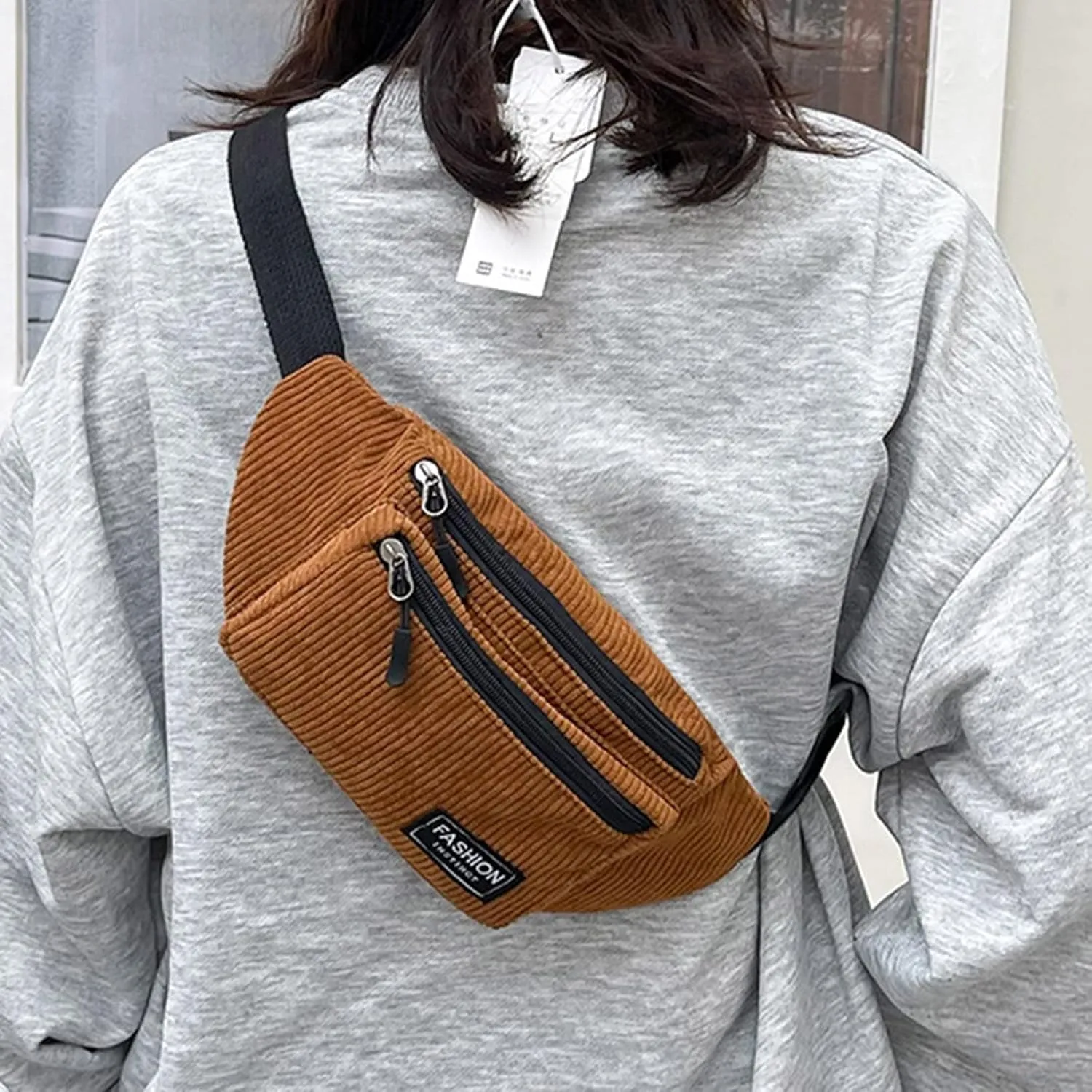 Chest Bags Texture Body Small Bags Sports Waist Bag Casual Shoulder Bag For Men Women Canvas Leather (Brown, One Size)