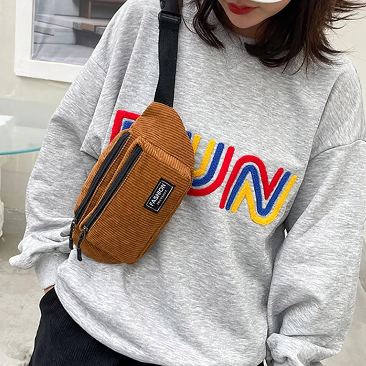 Chest Bags Texture Body Small Bags Sports Waist Bag Casual Shoulder Bag For Men Women Canvas Leather (Brown, One Size)
