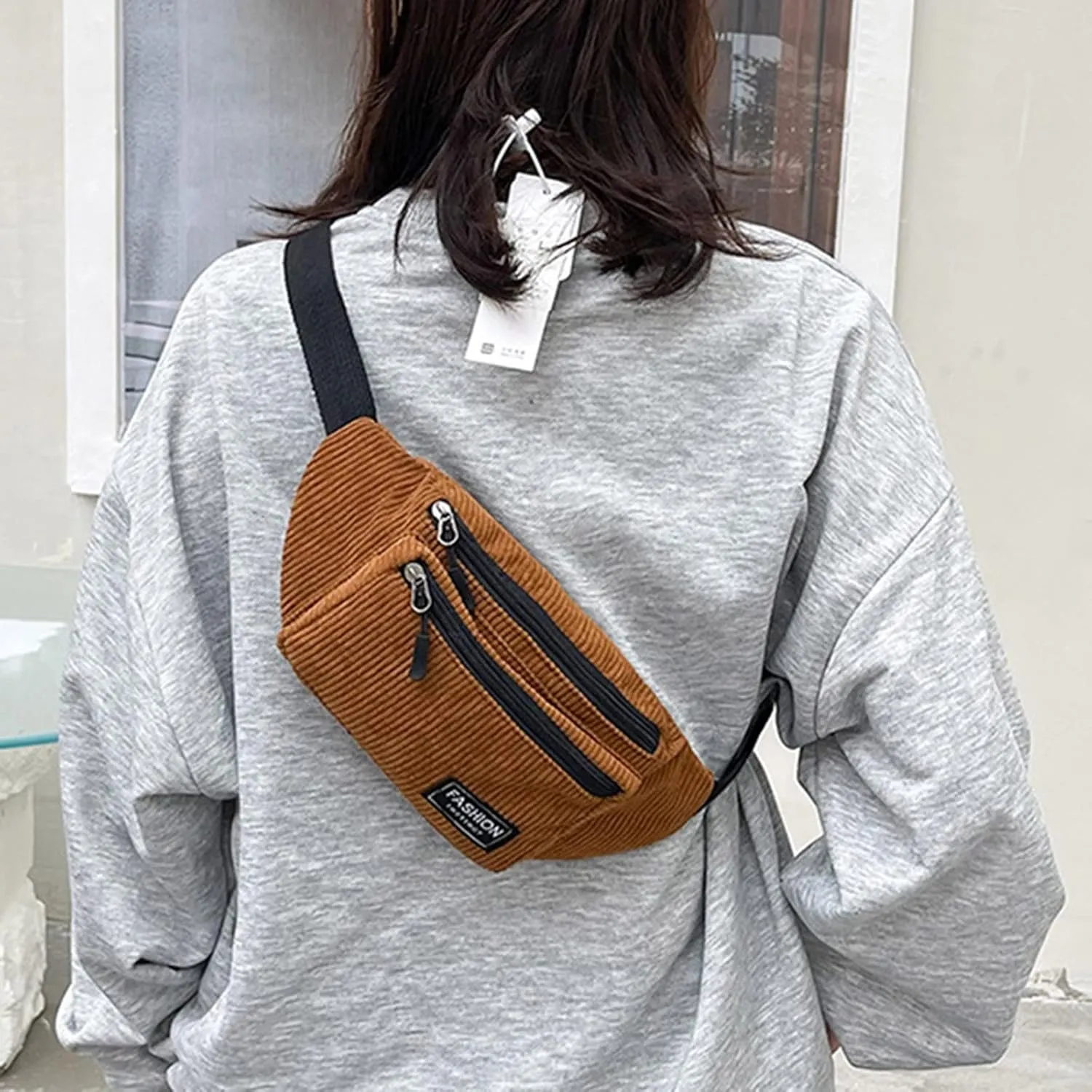 Chest Bags Texture Body Small Bags Sports Waist Bag Casual Shoulder Bag For Men Women Canvas Leather (Brown, One Size)