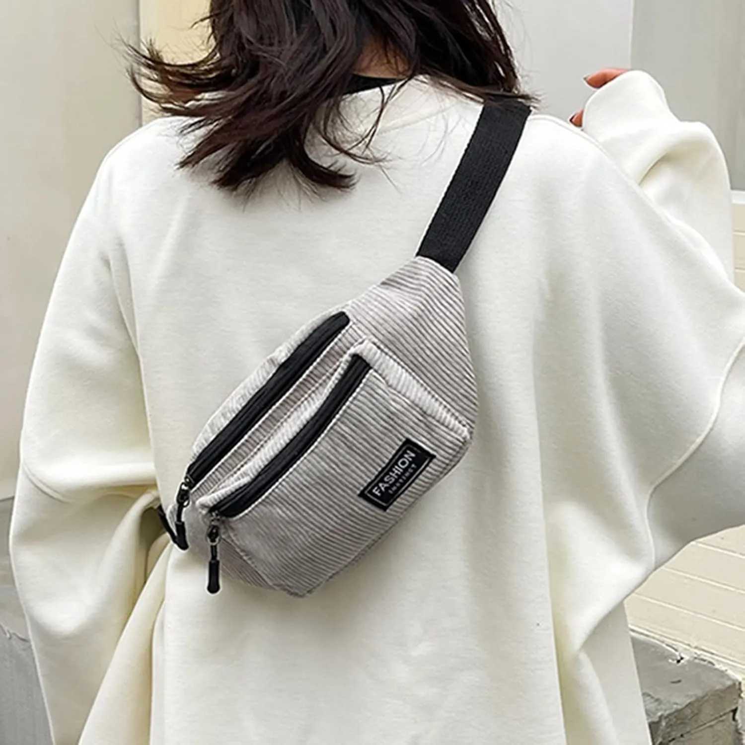 Chest Bags Texture Body Small Bags Sports Waist Bag Casual Shoulder Bag For Men Women Canvas Leather (Grey, One Size)