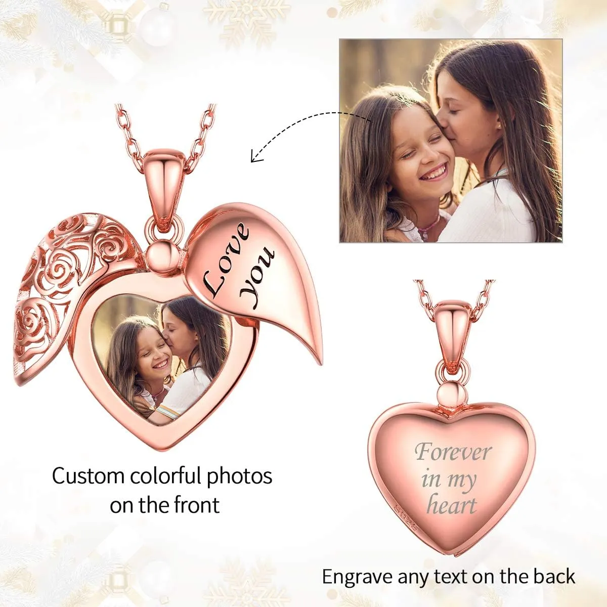 ChicSilver Personalized 925 Sterling Silver Heart Locket Necklace That Holds Pictures Memory Photo Lockets with 18 Inches Chain, Silver/Gold/Rose Gold
