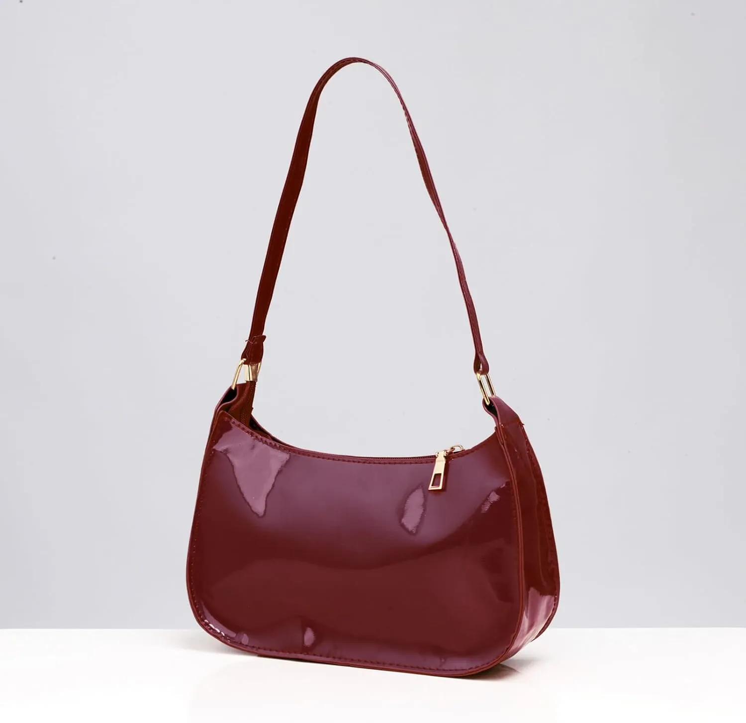 CHICTRY Glossy Shoulder Bag for Women, Simple Patent Leather Clutch Shoulder Purses Handbags