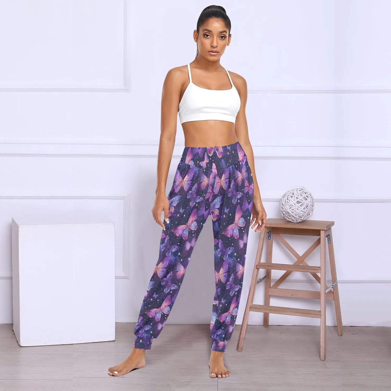 CHIFIGNO Cute Sweatpants for Women Hippie Pants Baggy Pants Harem Pants Casual Yoga Pants