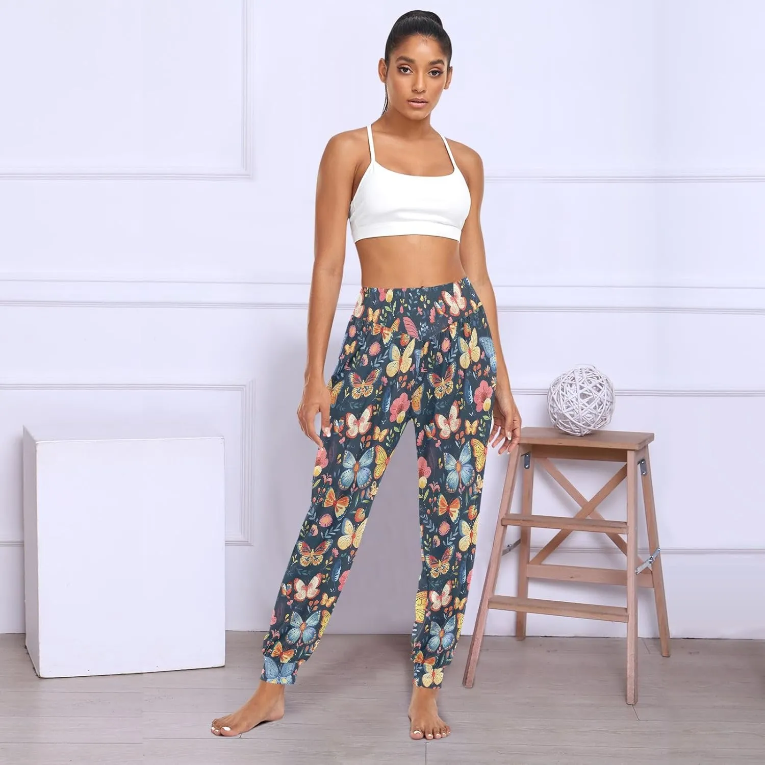 CHIFIGNO Women's Harem Pants Casual Yoga Pants Sport Workout Pants Baggy Pants for Women