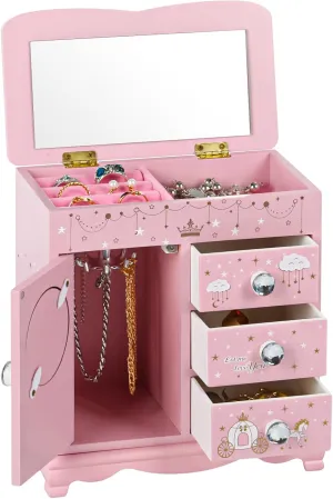Children jewelry box for girls Pink Princess Castle girls jewelry box Little girl birthday christmas Gift kids jewelry box, A pink3