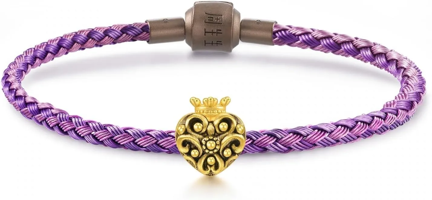CHOW SANG SANG 999 24K Solid Gold Mini Charm Heart with Crown Bracelet for Women 93833C