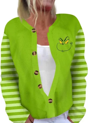 Christmas Cardigan Sweaters for Women Trendy Open Front Button Down Ugly Christmas Sweater Funny Winter Knitted Coat