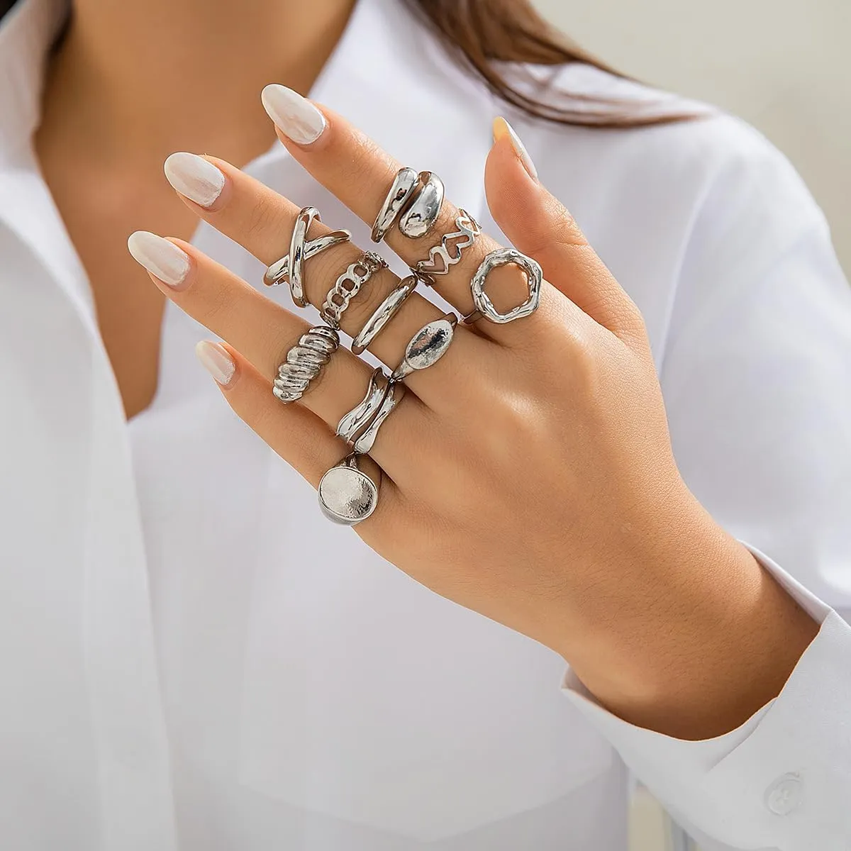 Chunky Gold & Silver Rings Set - Adjustable Thick Statement Rings for Women