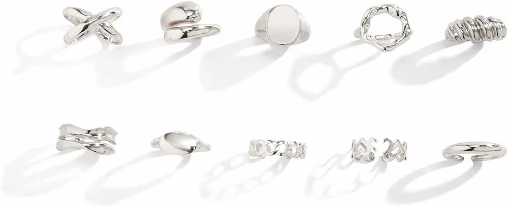 Chunky Gold & Silver Rings Set - Adjustable Thick Statement Rings for Women