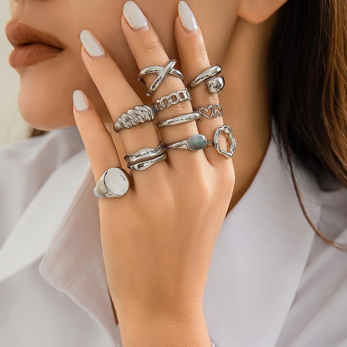 Chunky Gold & Silver Rings Set - Adjustable Thick Statement Rings for Women