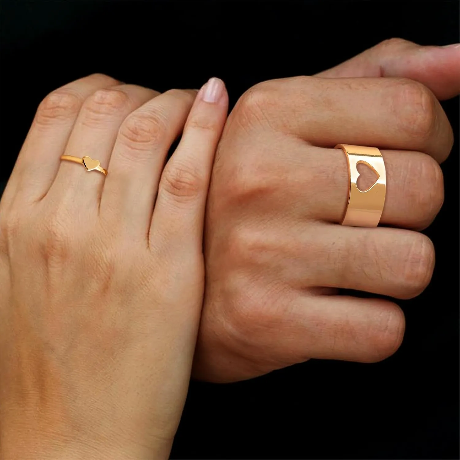 Chunky Gold Opening Matching Rings for Couples, Valentines Day Adjustable Trendy Simple Heart Cross Butterfly Hollow Stackable Ring Love Engagement Promise Wedding Jewelry Gift