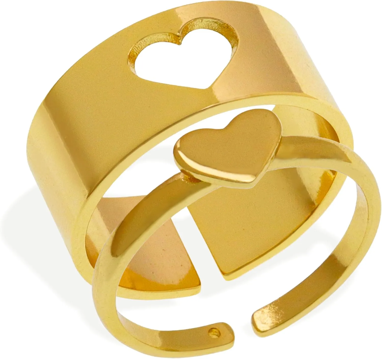 Chunky Gold Opening Matching Rings for Couples, Valentines Day Adjustable Trendy Simple Heart Cross Butterfly Hollow Stackable Ring Love Engagement Promise Wedding Jewelry Gift