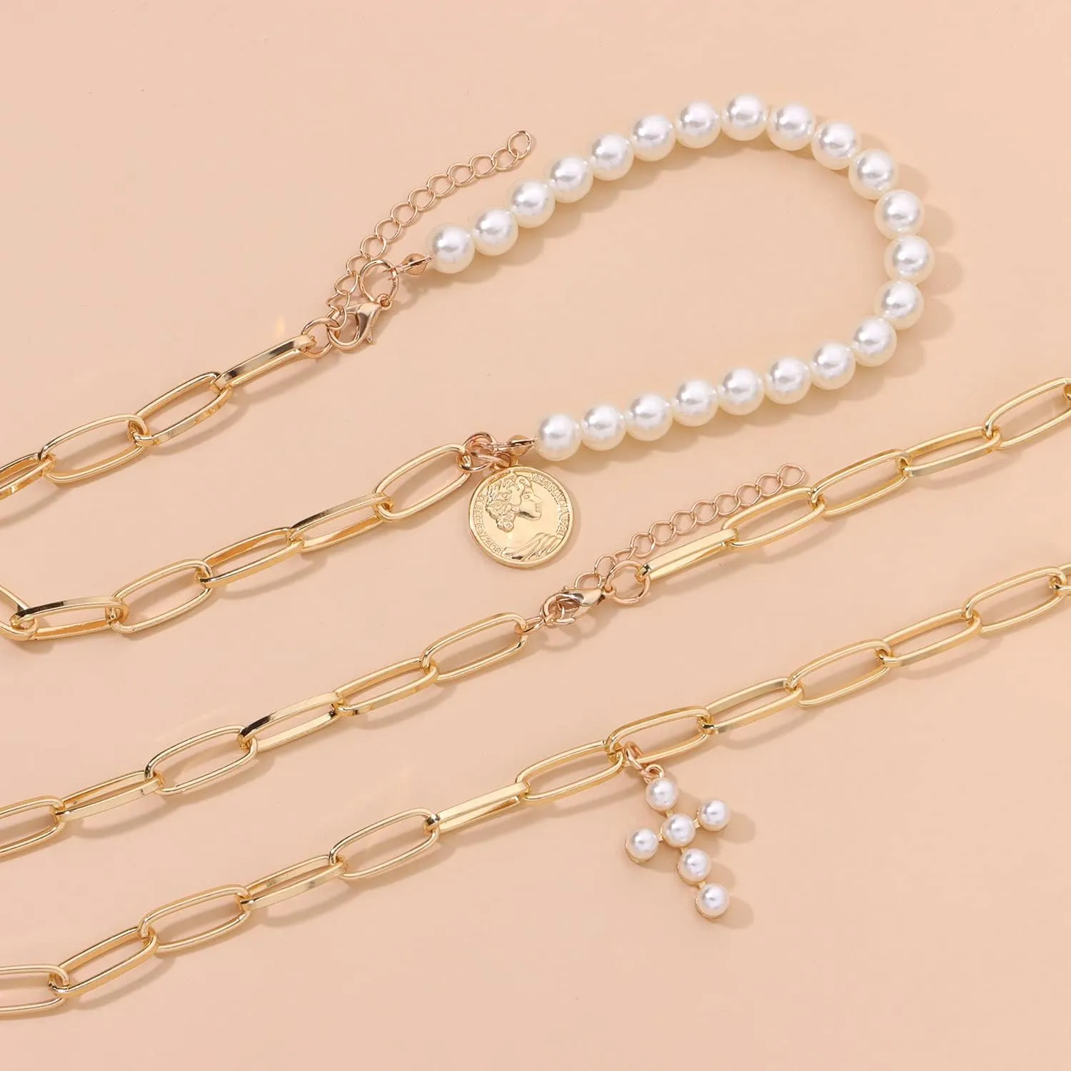 CJIAYUJEW Gold Layered Necklaces for Women Stackable Cross Necklace Cuban Cross Pendant Necklace Gold Heart Cross Choker Necklace Set Simple Jewelry Gift
